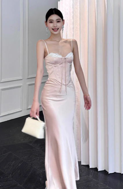 Elegant Sheath Satin Long Prom Dresses,Pink Formal Evening Dresses DP3148 - Deanwangkt