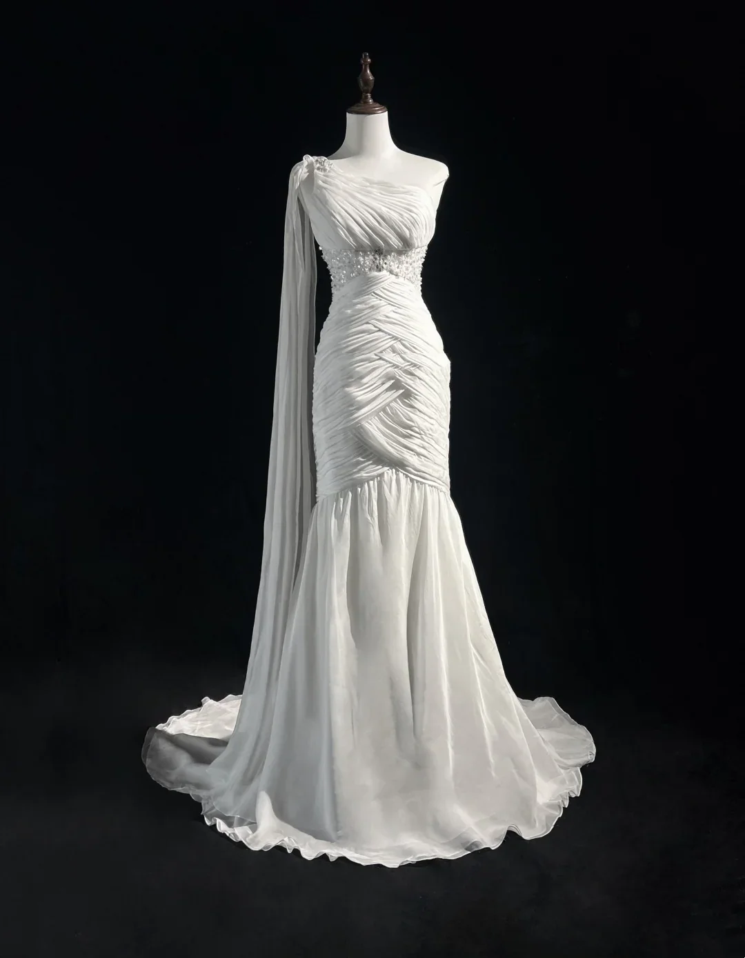 Retro Wedding Dress 1950s 1940s Mermaid One Shoulder Chiffon White Long Wedding Dresses Bridal Gowns Brides Gown DH554 - Deanwangkt