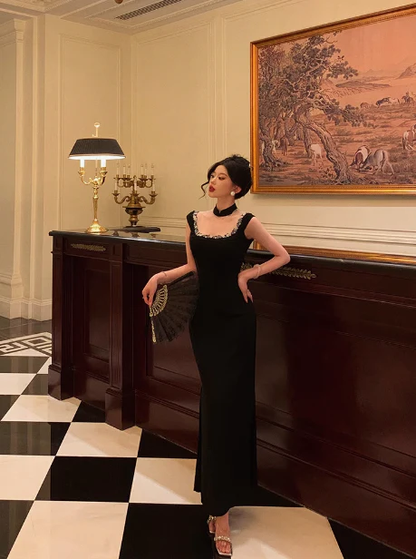 Classy Sheath Square Neck Black 18th Birthday Dress Party Gown 21st Birthday Outfits Birthday Dress Ideas For Women DP586 - Deanwangkt