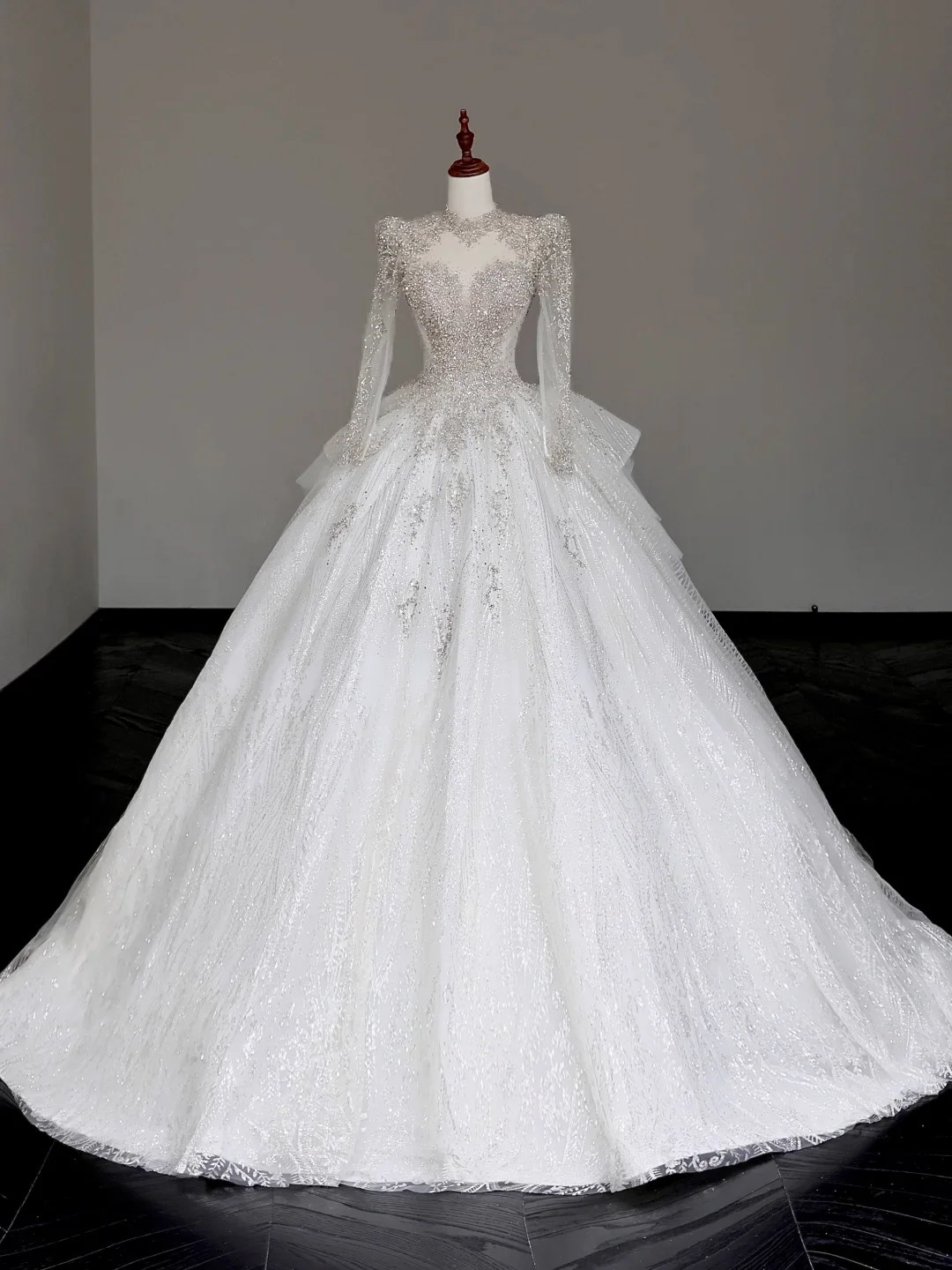 Unique Bridal Gown Ball Gown High Neckline Long Sleeves White Lace Wedding Dresses Bridal Gowns DP667 - Deanwangkt