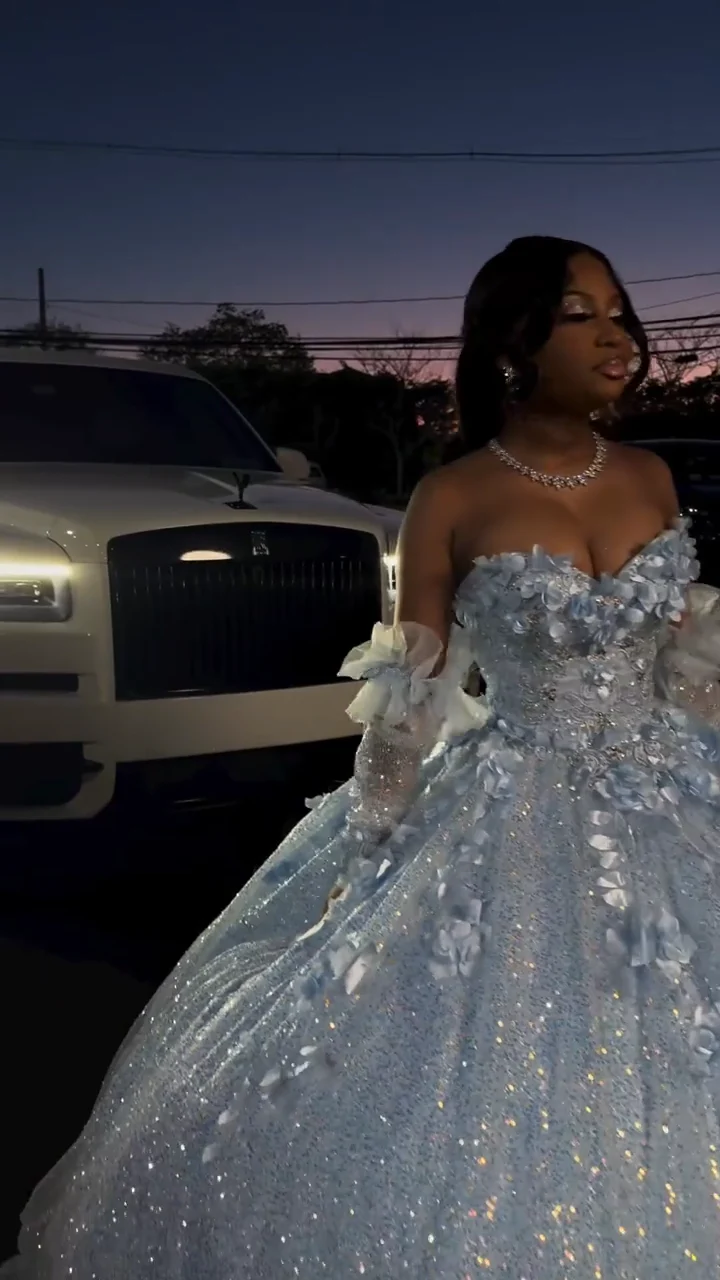 Gorgeous Sweetheart Neck Ball Gowns Blue Tulle Sequins Long Quinceanera Dress Formal Gowns Vestido De 15 Anos Sweet 16 Dress DP3240 - Deanwangkt