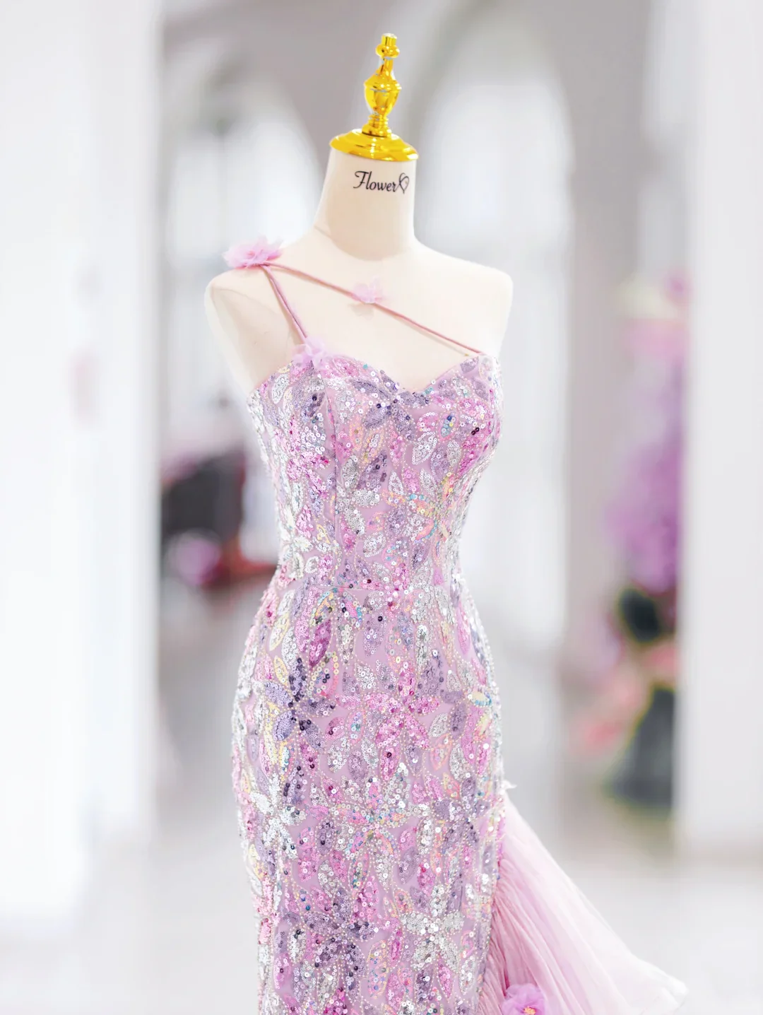 Modest Mermaid One Shoulder Pink Sequin Long Evening Party Gowns Evening Dress Special Formal Dresses Prom Dress DH2792 - Deanwangkt