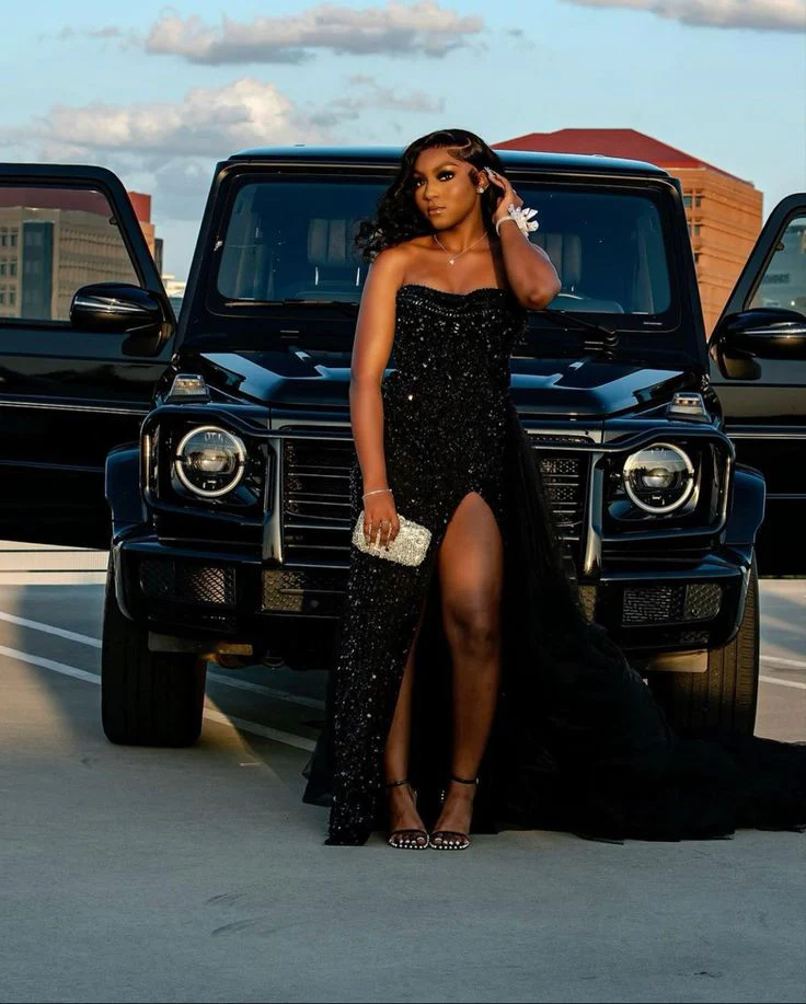 Pretty Mermaid Sweetheart Black Sequin Slit Long Prom Dresses Graduation Dress Evening Gowns D2601 - Deanwangkt