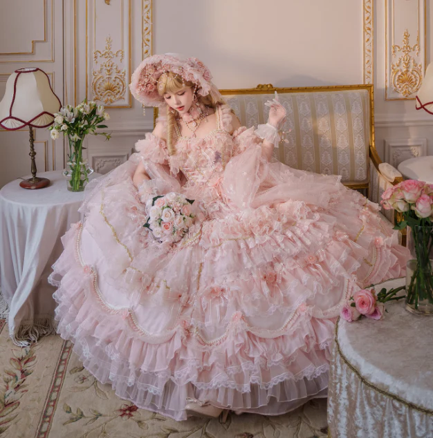 Princess Straps Ball Gown Tulle Pink Short Birthday Dresses Cute Lace Pink Lolita Dresses DP3999 - Deanwangkt