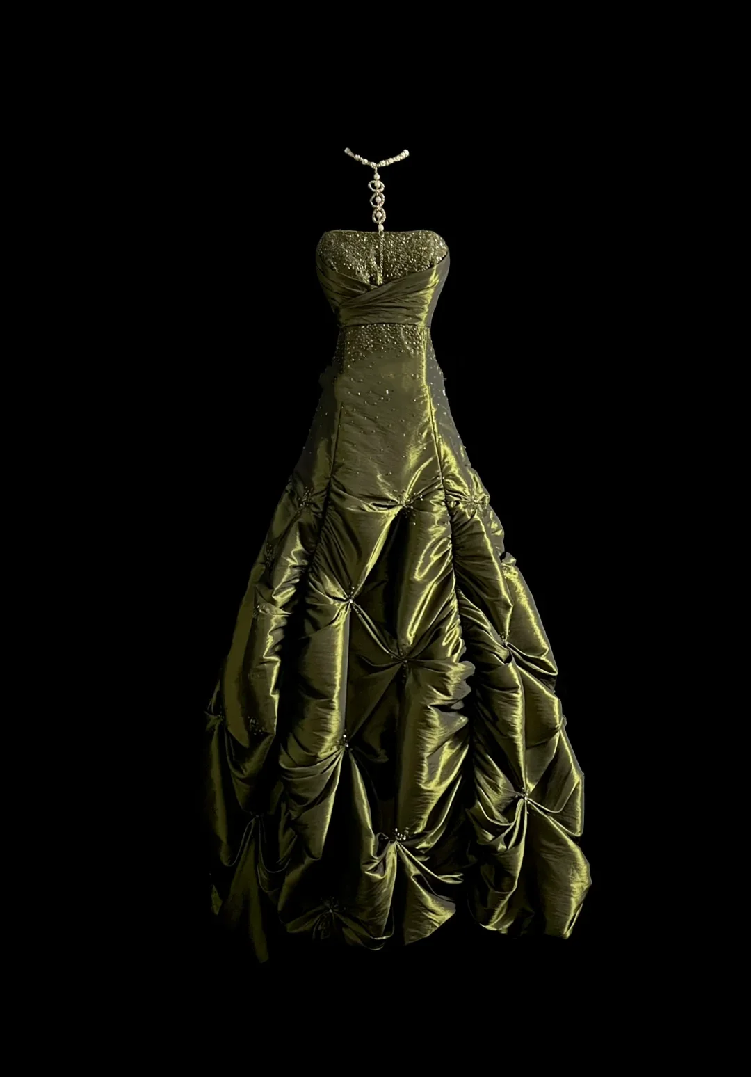 Elegant Glamour Ball Gown Strapless Olive Green Taffeta Long Prom Dresses Party Dress Evening Dress DP915 - Deanwangkt