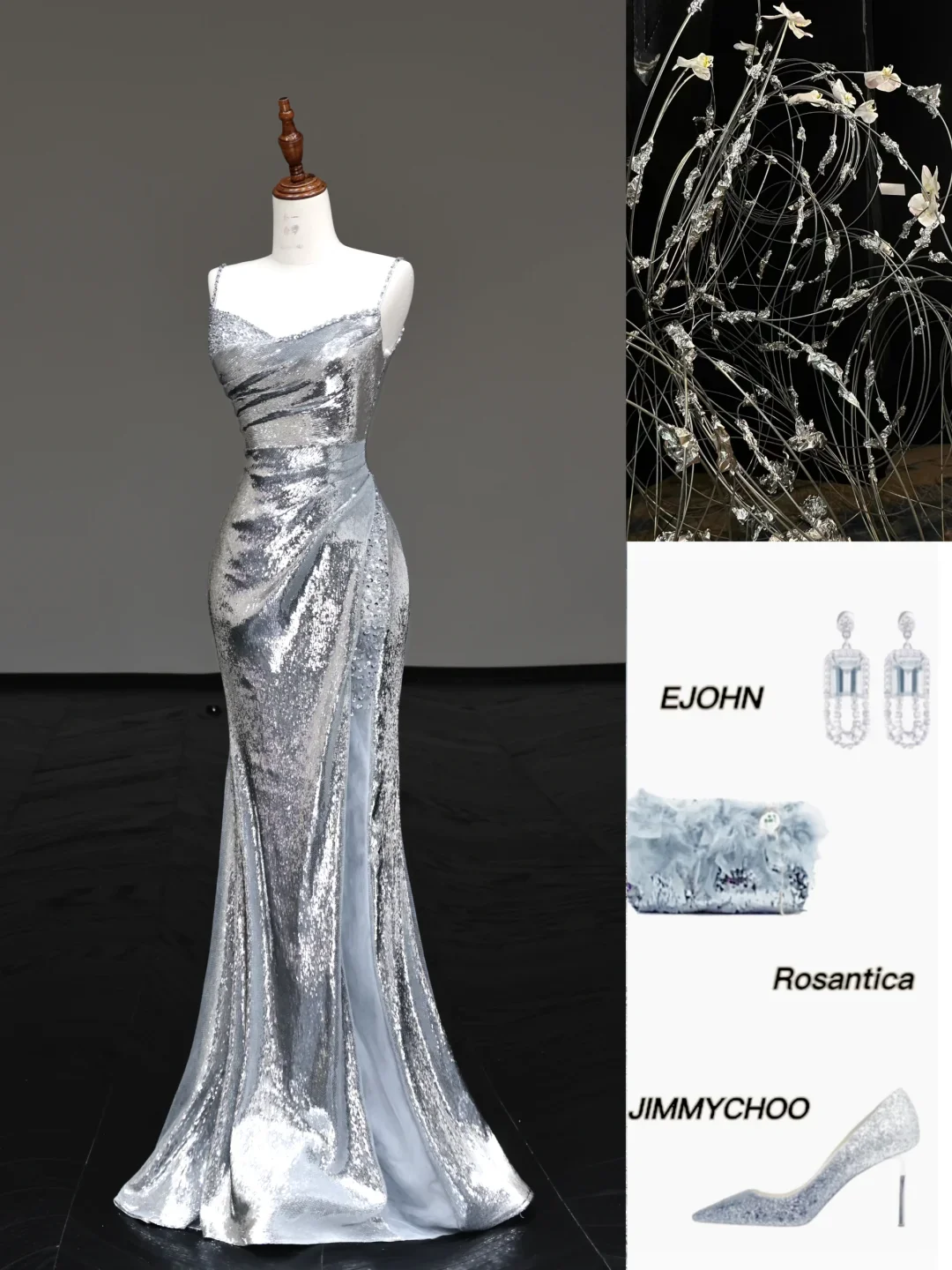 Gorgeous Mermaid Spaghetti Straps Silver Gray Sequin Long Prom Dresses Graduation Dresses DP656 - Deanwangkt