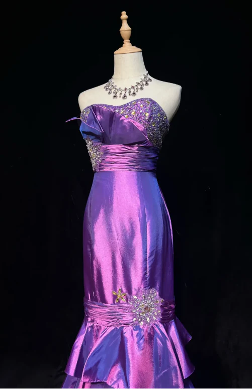 Glam Strapless Mermaid Long Prom Dresses Satin Sleeveless Evening Dress Purple Formal Dresses DP3254 - Deanwangkt