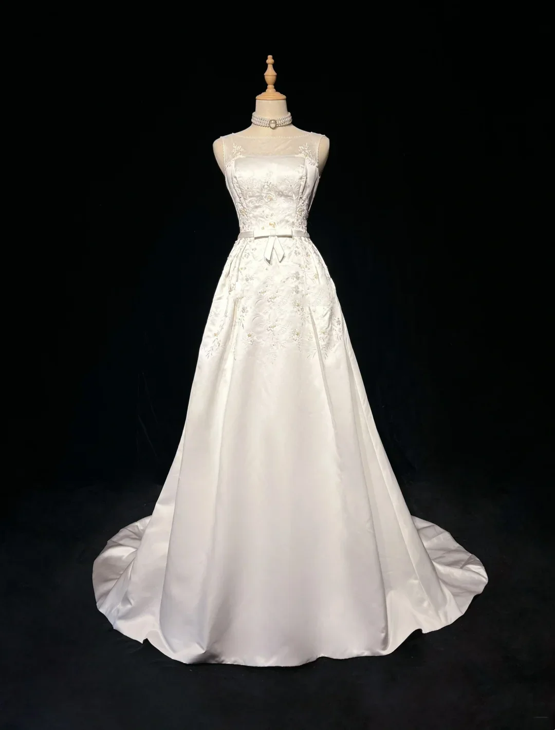 Vintage A line Bateau White Satin Long 1940s 1950s Wedding Dresses Elegant Bridal Gowns DH674 - Deanwangkt