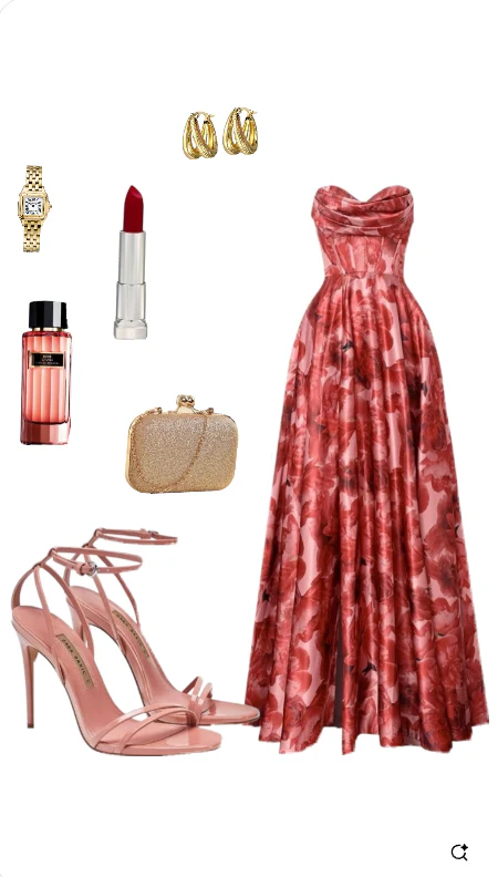 Fancy A line Strapless Rose Red Long Satin Floral Evening Dress Party Gowns Evening Special Formal Dresses Prom Dress DH1357 - Deanwangkt