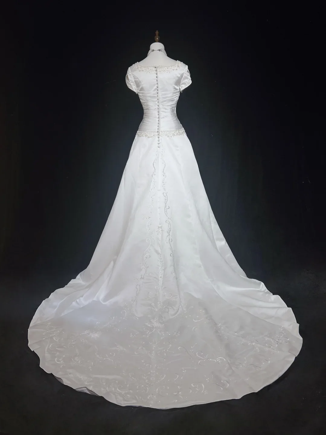 Vintage Bridal Gown A line Square Neck White Short Sleeves Satin 60s Wedding Dresses Timeless Brides Bridal Gowns DH1143 - Deanwangkt