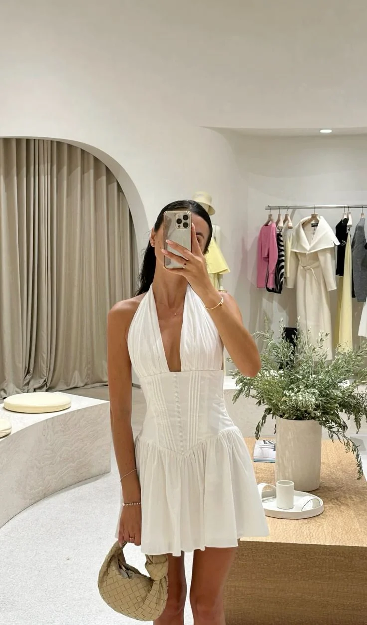 Simple A line Halter White Short Homecoming Dress Summer Hoco Dresses Cocktail Dress DP1941 - Deanwangkt