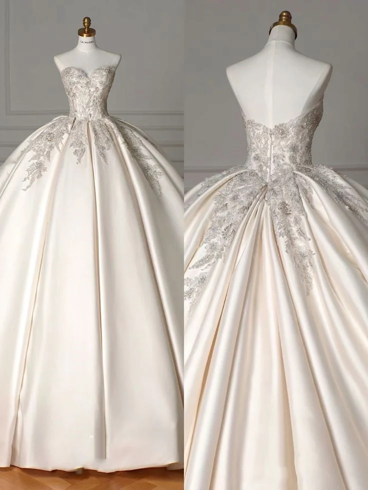 Luxury Ball Gown Sweetheart With Beads Wedding Dress Modest Wedding Dresses Princess Wedding Gowns DH1491 - Deanwangkt