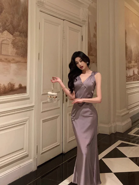 Pretty Mermaid V Neckline Dusty Grape 21st Birthday Dress Party Outfits Birthday Outfits For Women DP0189 - Deanwangkt