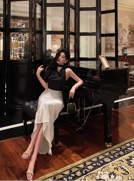 Classy Mermaid 2 Pieces Black White 18th Birthday Dress Party Gown 21st Birthday Outfits Birthday Dress Ideas For Women DP585 - Deanwangkt