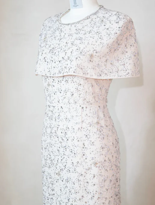 Glam Jewel Sheath Mother of the Bride Dresses with shawl, sequins White Evening Dresses DP3235 - Deanwangkt
