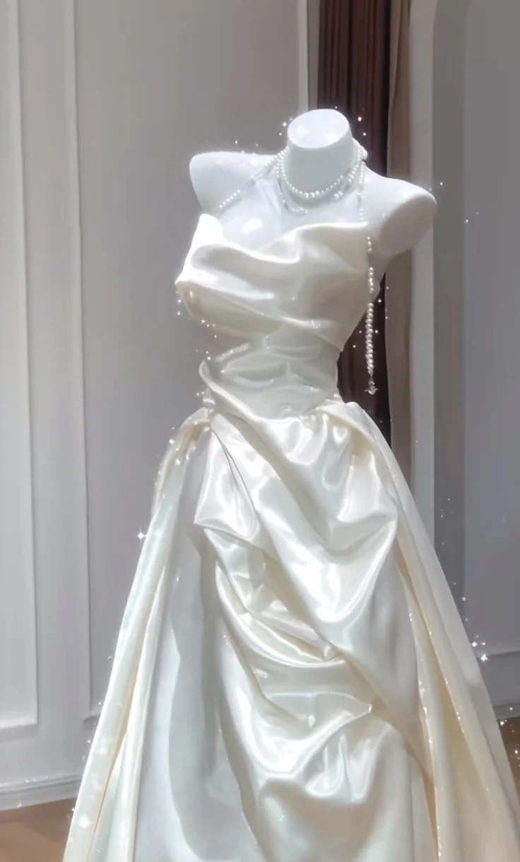 Unique Wedding Dresses Ball Gown Sweetheart Neck Satin White Long Wedding Dresses Simple Bride Dress Bridal Gowns DH1482 - Deanwangkt