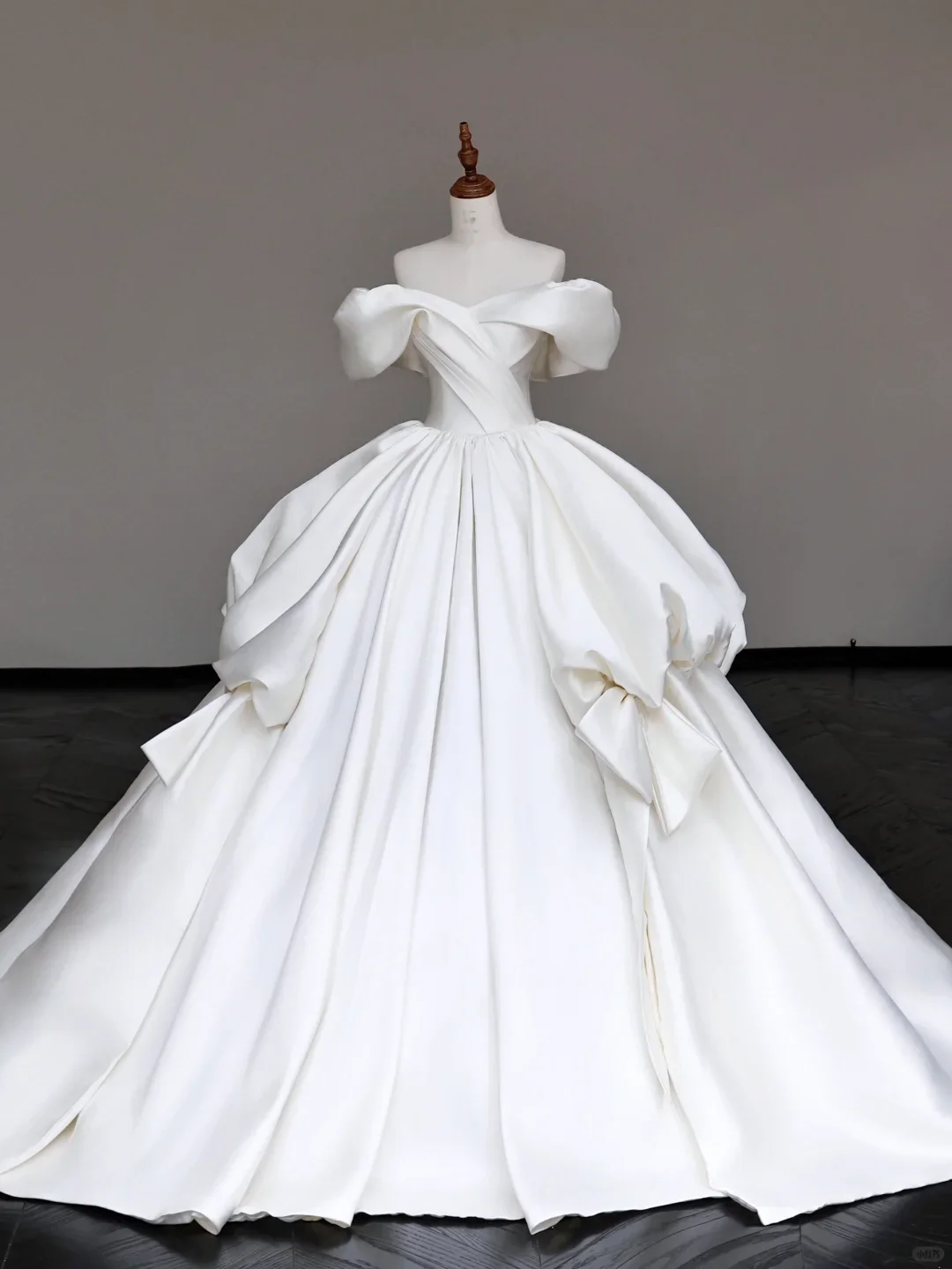 Classy Elegant Ball Gown Off The Shoulder White Short Sleeves Satin Wedding Dress Brides Dress DP695 - Deanwangkt