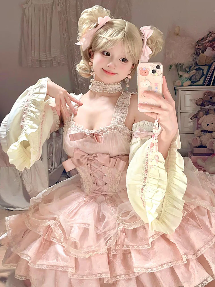 Vintage Ball Gown Square Neck Pink Lace Summer 18th Birthday Dress Lolita Dress Mini 18th Birthday Outfits Short Lolita Outfit DH2434 - Deanwangkt