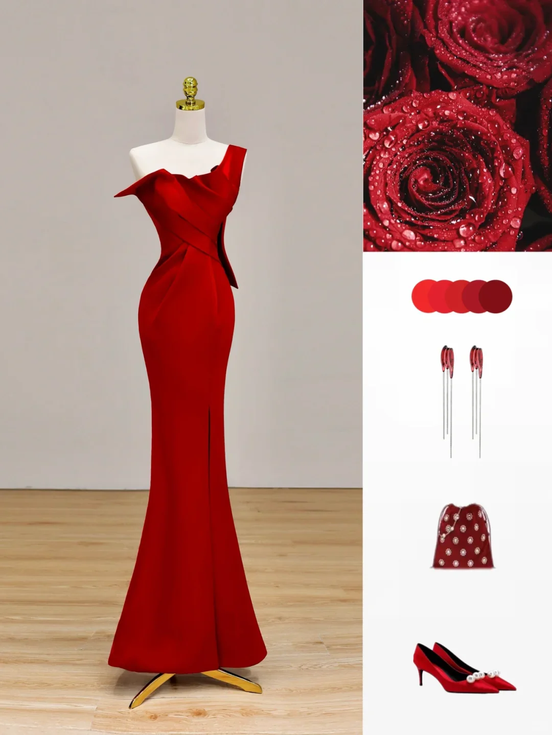 Elegant Glamour Mermaid One Shoulder Red Prom Dress Party Dress Long Evening Dresses DP1541 - Deanwangkt