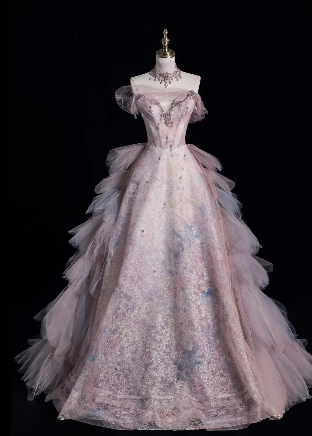 Fairy Sweetheart A-Line Long Prom Dresses Lace Tulle Pink Evening Dresses DP3341 - Deanwangkt