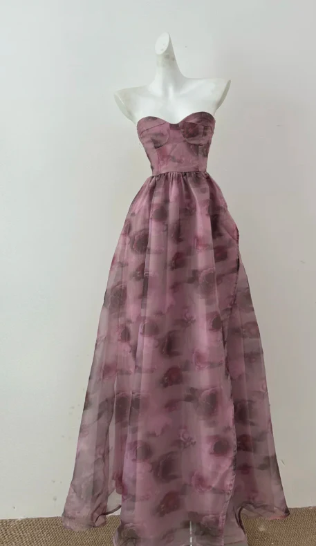 Elegant Sweetheart A-line Chiffon Long Prom Dresses Floral Formal Evening Dresses DP3098 - Deanwangkt