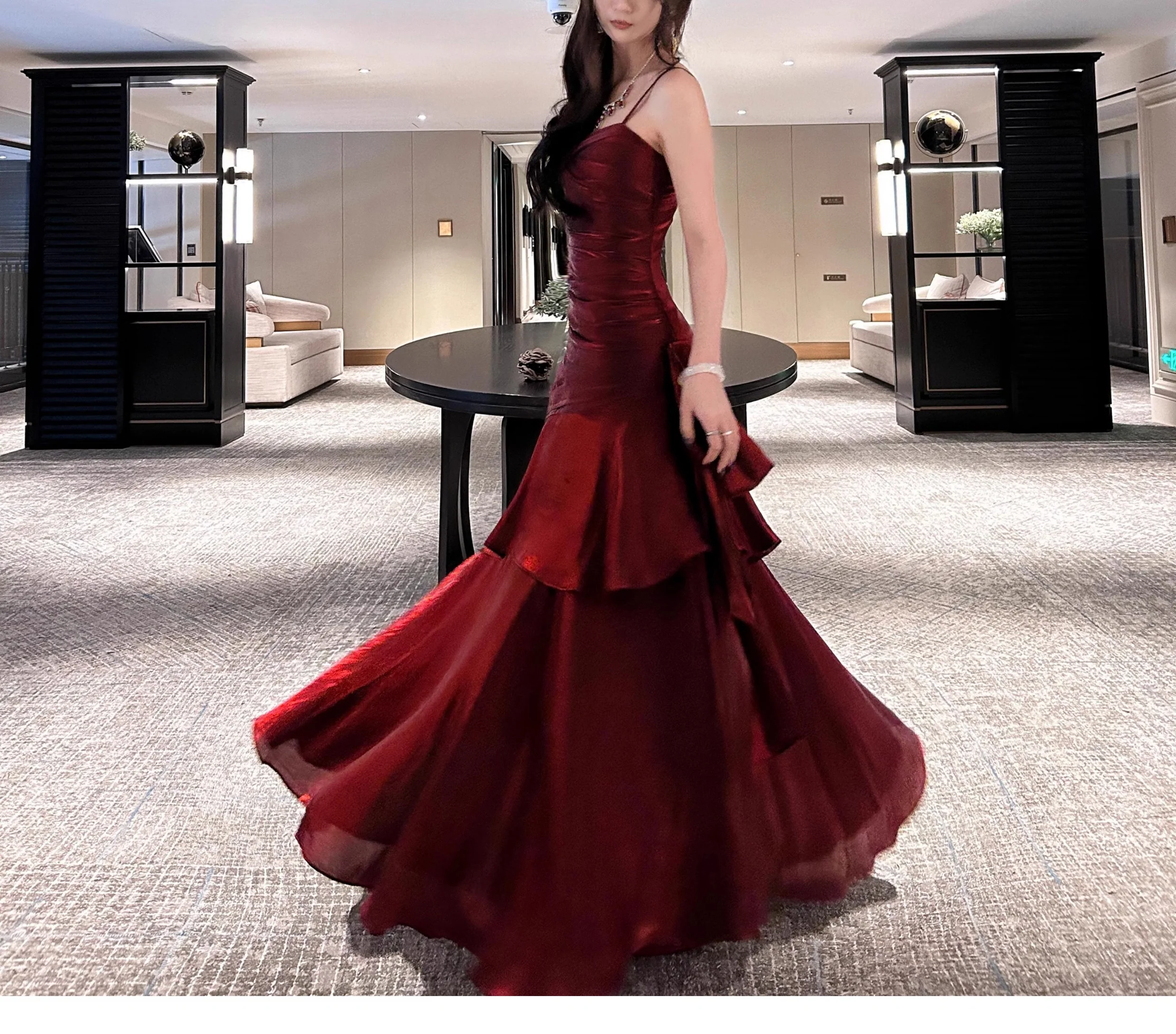Elegant Mermaid Spaghetti Straps Sleeveless Dark Red Burgundy Long Evening Dress Prom Dresses DP231 - Deanwangkt
