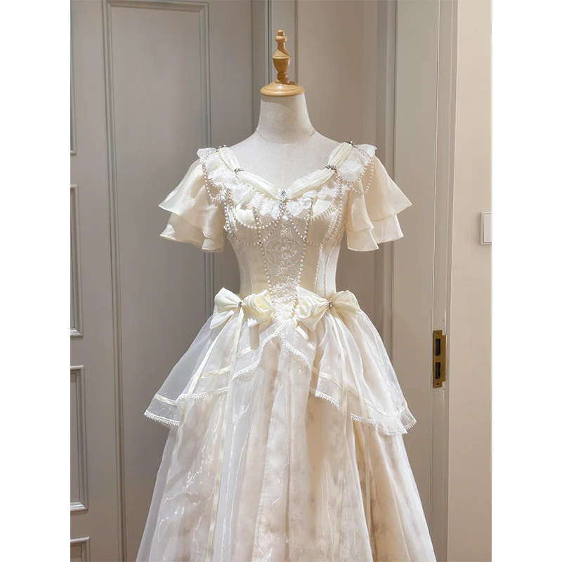 Vintage A line Sweetheart Ivory Summer 18th With Sleeves Birthday Dress Lolita Dress Birthday Outfits W1127 - Deanwangkt