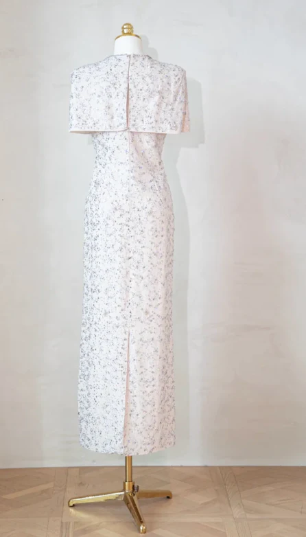 Glam Jewel Sheath Mother of the Bride Dresses with shawl, sequins White Evening Dresses DP3235 - Deanwangkt