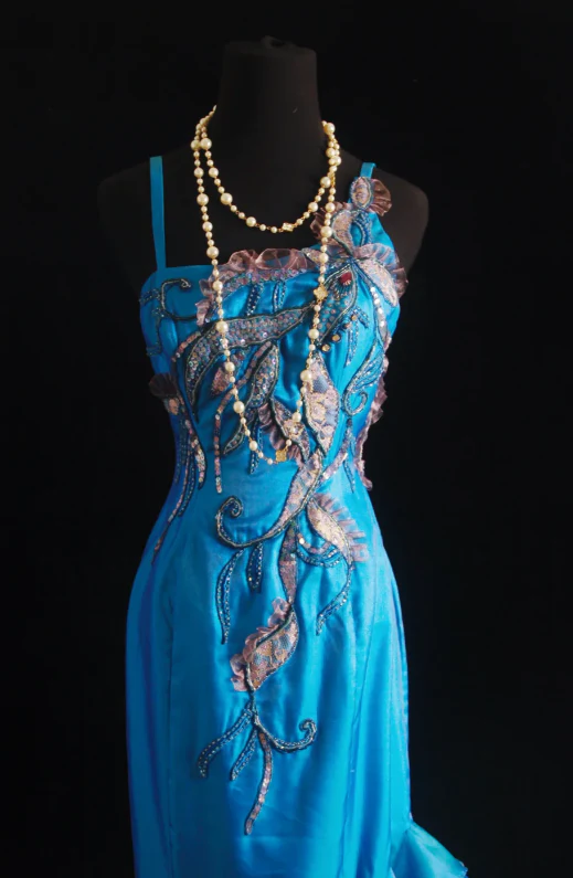 Vintage Sheath Blue Long Prom Dresses Satin Tulle Blue Evening Dresses DP3771 - Deanwangkt