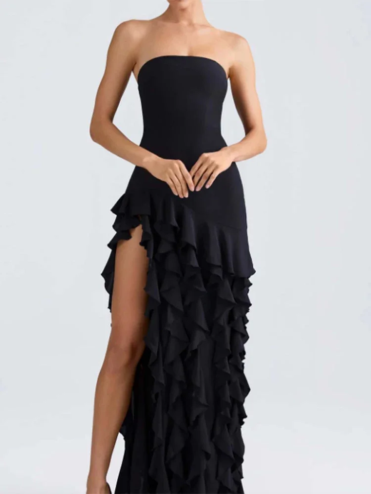 Elegant A-Line Ruffles Fringe Midi Dress-Outfit Layers Chiffon Prom Dresses DP245 - Deanwangkt