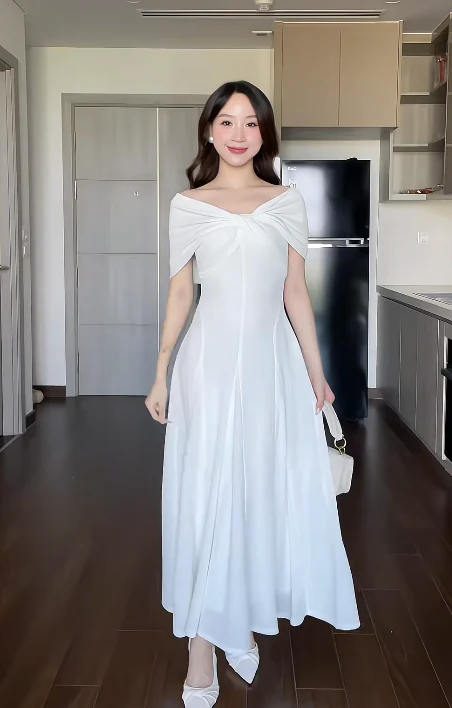 Elegant Off-Shoulder A-Line Long Prom Dress Chiffon White Wedding Guest Dress DP3806 - Deanwangkt
