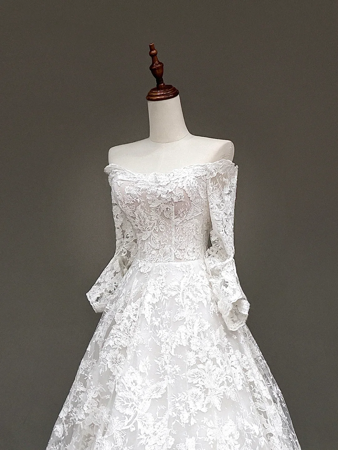 Classy Elegant A Line Off The Shoulder White Lace Long Sleeves Wedding Dress Brides Dress DP656 - Deanwangkt