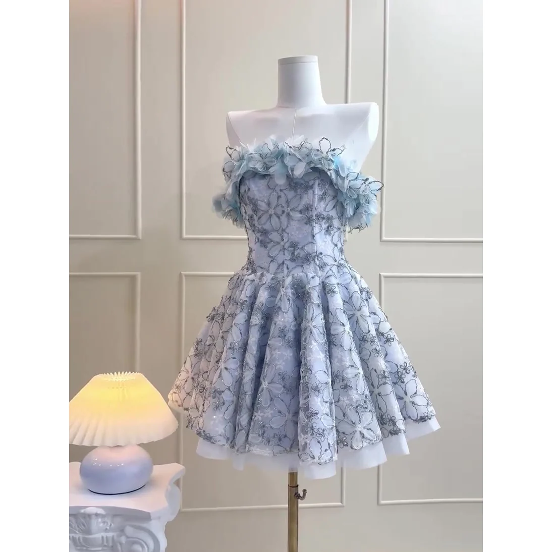 Simple A line Strapless Blue Lace Party Dresses Short Formal Homecoming Dresses Night Chic Elegant Short Dresses Cocktail Dress 18th Birthday Outfits Hoco Dresses DH2752 - Deanwangkt