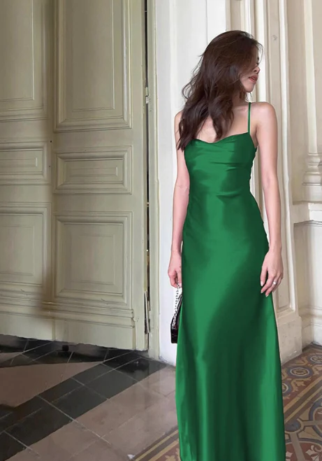 Sexy Halter Sheath Satin Evening Dresses Green Backless Birthday Dresses DP03032 - Deanwangkt