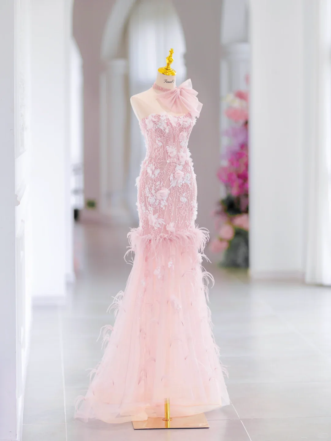 Glamorous Mermaid Sweetheart Floral Long Pink Evening Party Gowns Evening Special Formal Dresses Prom Dress DH2790 - Deanwangkt