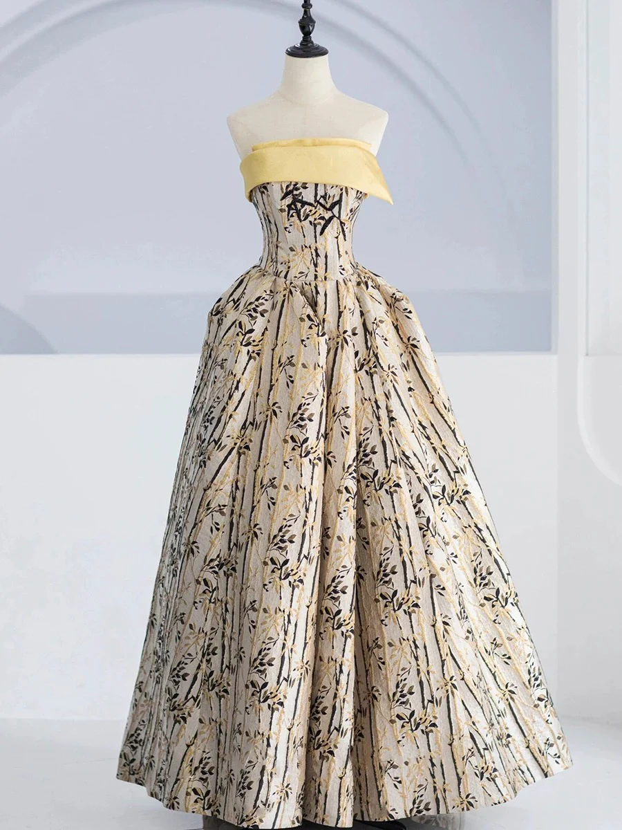 Classy Ball Gown Strapless Satin Floral Evening Dress Long Prom Dresses H2866 - Deanwangkt