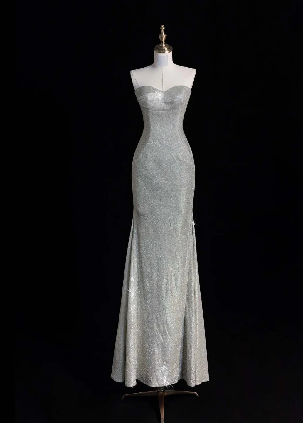 Glitter Sweetheart Mermaid Long Prom Dresses Silver Evening Dresses DP3338 - Deanwangkt