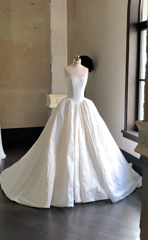 Modest Strapless A-Line Simple Wedding Dresses Taffeta White Bridal Gowns Sleeveless Bridal Dresses DP3249 - Deanwangkt