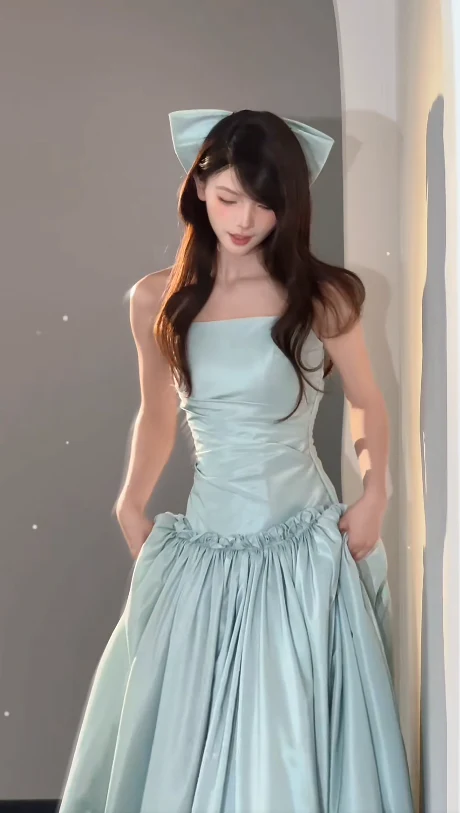 Sweet Strapless A-Line Long Prom Dresses Satin Tiffany Blue Birthday Dresses DP3942 - Deanwangkt