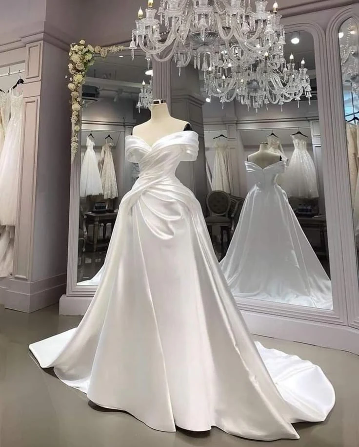 Vintage Wedding Dress Ball Gown Off The Shoulder White Summer Long Wedding Dresses Bridal Gowns W1063 - Deanwangkt