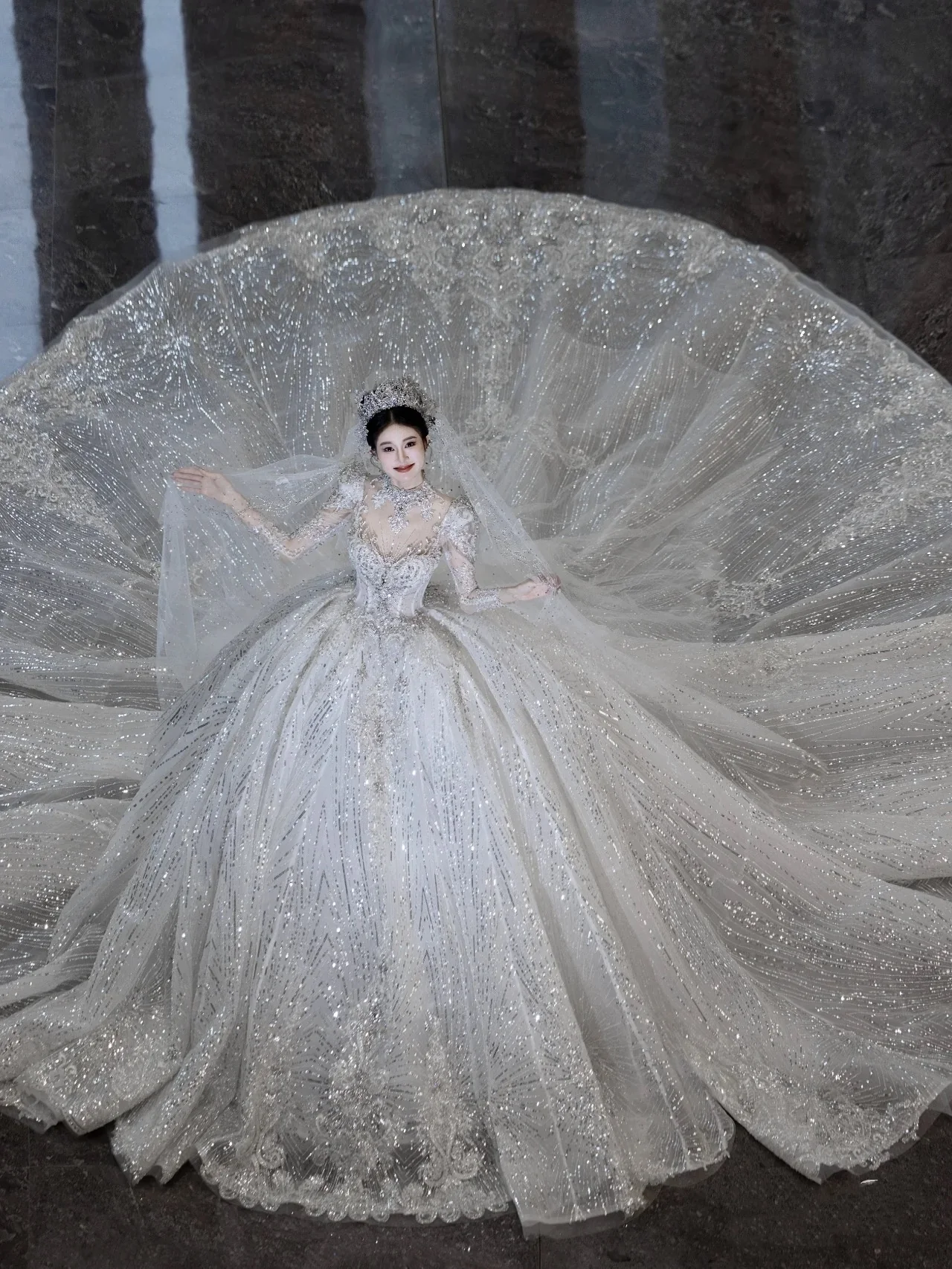 Luxury Ball Gown Sweetheart Sequin With Lace White Wedding Dress Modest Wedding Dresses Princess Wedding Gowns DH1494 - Deanwangkt