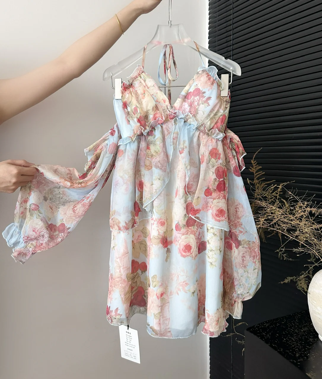 Sweet A Line Halter Pink Floral Summer Short Women Dresses DP0015 - Deanwangkt