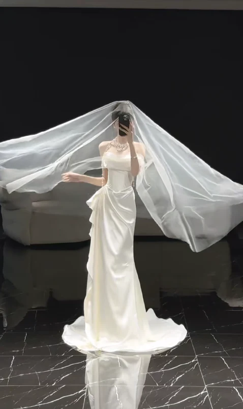 Timeless Off-the-shoulder Sheath Satin Luxury Wedding Dress, White Bridal Gowns DP3082 - Deanwangkt