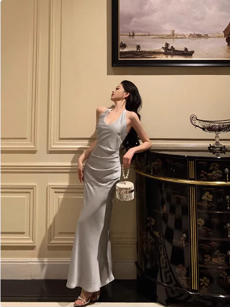 Sexy Mermaid Halter Light Blue 18th Birthday Dress Long Party Birthday Outfits For Women DP0177 - Deanwangkt