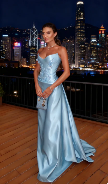 Sexy Sweetheart Neck Sheath Long Prom Dresses Sleeveless Satin Blue Evening Dresses DP04045 - Deanwangkt