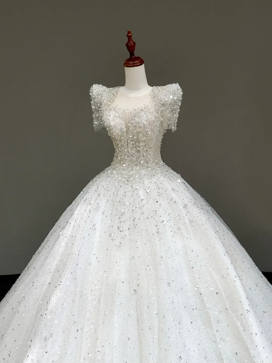 Princess Bridal Gown Ball Gown Scoop Sequin White Beads Wedding Dresses With Sleeves Bridal Gowns DP824 - Deanwangkt