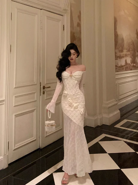 Classy Mermaid White Lace Off The Shoulder 18th Birthday Dress Party Gown 18th Birthday Outfits Birthday Dress Ideas For Women DP573 - Deanwangkt