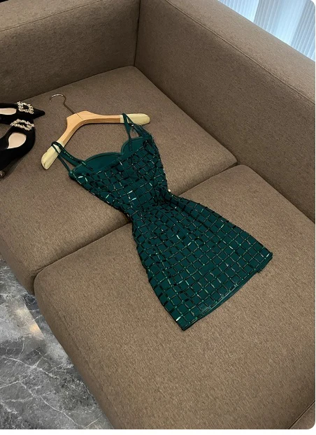 Sexy Dark Green Sheath Short Formal Dress Chiffon Rhinestone Birthday Party Dress Elegant Graduation Dress DP2828 - Deanwangkt