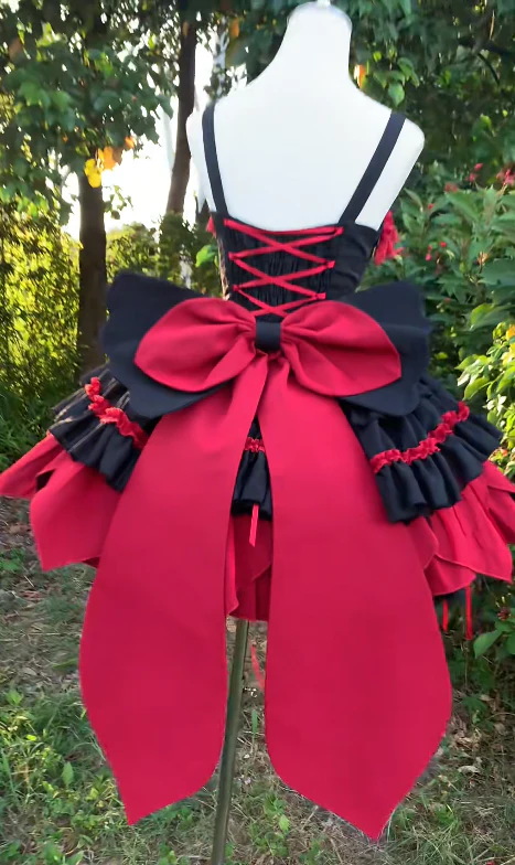 Cute Spaghetti Strap Ball Gown Short Birthday Dresses Red Lolita Dresses DP3125 - Deanwangkt