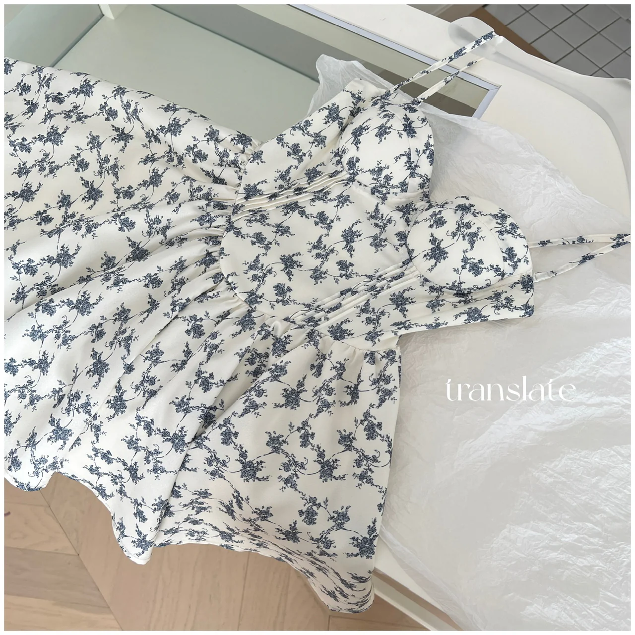 Cute A line Spaghetti Straps Blue Floral Chiffon Short Summer Dress Holiday Party Birthday Outfits DP0146 - Deanwangkt